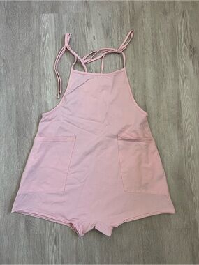 Girls' Pink Tie-Strap One-Piece Romper with Front Pockets Cotton 12